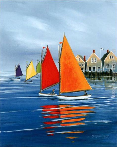 Sally Caldwell Fisher Rainbow Regatta Painting Framed Paintings For Sale