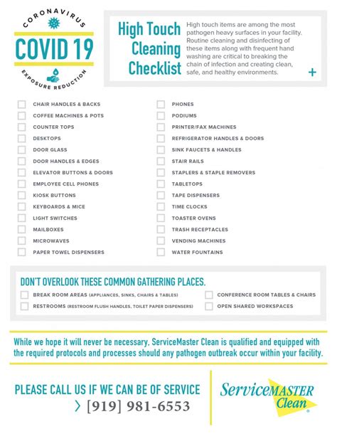 Covid Exposure Reduction High Touching Cleaning Checklist