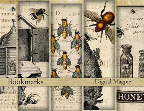 Printable Digital Collage Sheet Images Bees Insect Honey Instant Download Components And Blanks