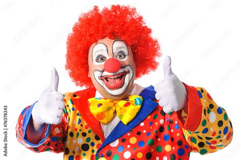 Portrait Of A Smiling Clown Giving Thumbs Up Isolated On White Stock