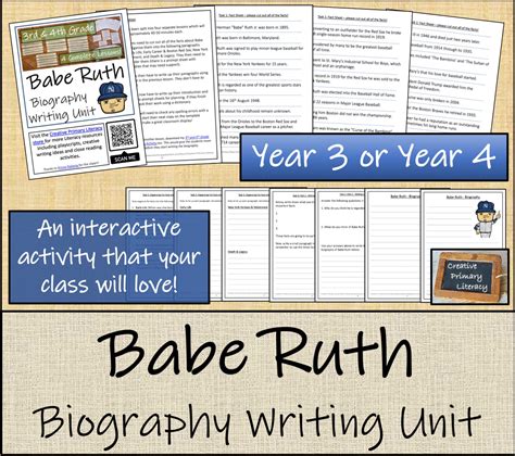 Year Or Year Babe Ruth Biography Writing Unit Teaching Resources