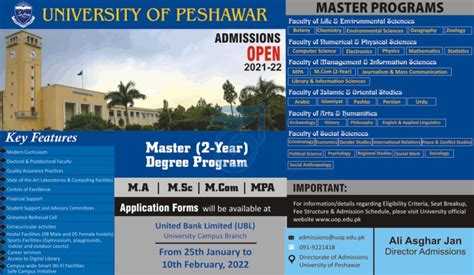 University Of Peshawar Uop Admission 2023 For Masters Ma Msc Programs