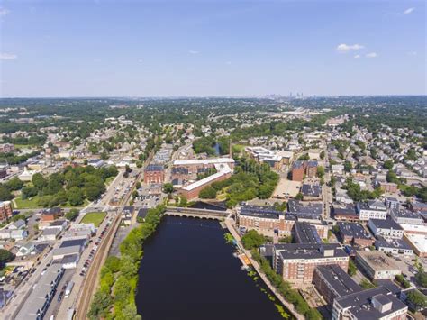 Waltham City Center Aerial View Massachusetts Usa Stock Photo Image