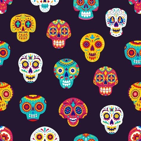 Calaveras de açúcar mexicanas padrão sem costura fundo de azulejos de