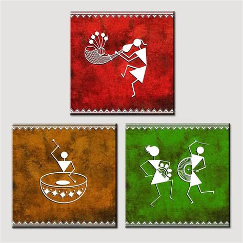 Warli Folk Art Painting Wall Hanging Set Of 3 Pieces Wallmantra