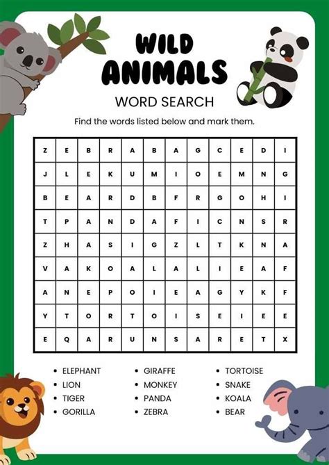 Jungle Animal Word Search Puzzle Printable Artofit