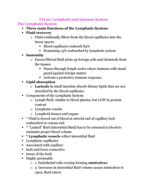 Ch Part Notes From Lecture Ch Lymphatic And Immune System