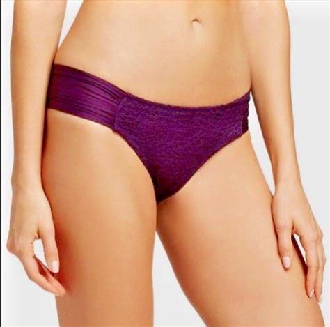 NEW Mossimo Plum Crochet Lined Side Tab Hipster Bikini Bottom Size