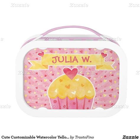 Cute Customizable Watercolor Yellow And Pink Cupcake Yubo Lunch Box