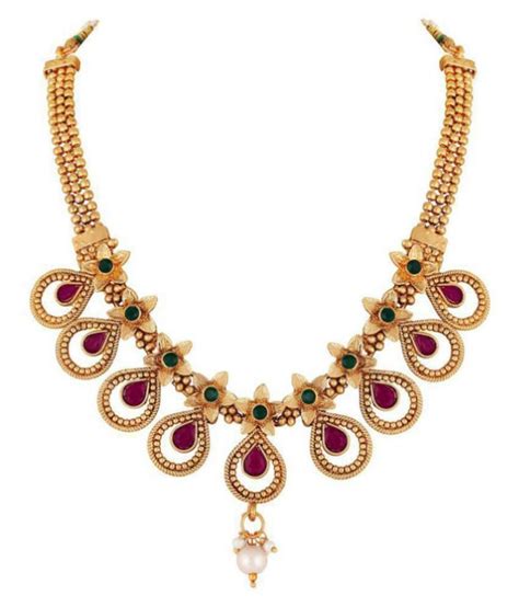 Asmitta Jewellery Zinc Golden Choker Designer Gold Plated Necklaces Set