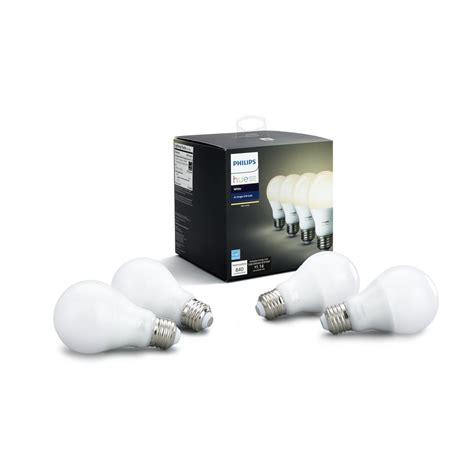 Philips Hue White 60 Watt Equivalent A19 LED Smart Light Bulb 4 Pack