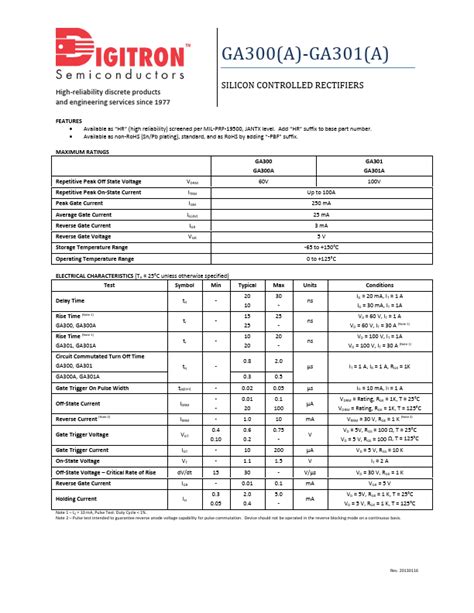 GA301A Datasheet Pdf Digitron Semiconductors