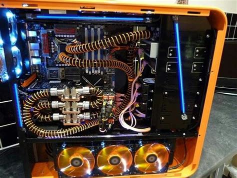 Orange Blue Computer Pc Tower Liquid Cooled Setup Custom Computer