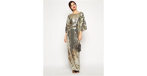 Asos Red Carpet Premium All Over Sequin Kimono Maxi Dress In Metallic