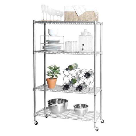 Seville Classics Chrome Plated 4-Tier Heavy Duty Steel Wire Garage Storage Shelving Unit (36 in ...