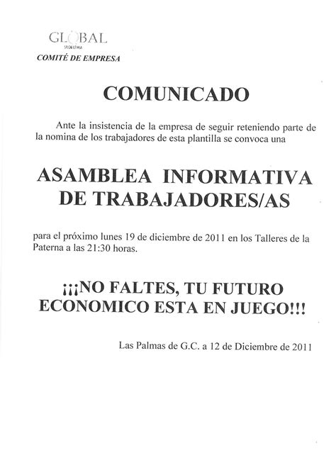 Comité de Empresa Global Salcai Utinsa Comunicado del Único Comité