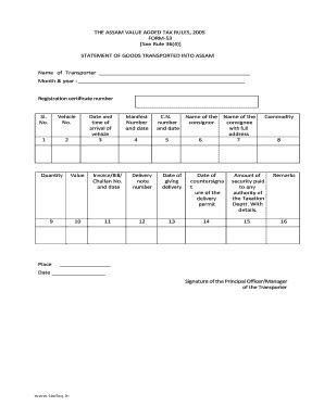 Fillable Online The Assam Value Added Tax Rules Form Statement