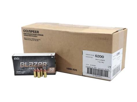 Blazer Brass 9mm 115 Grain Fmj Ammunition 1000 Round Case 0 23 Each