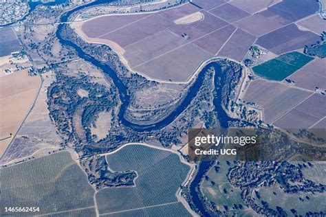 Aerial View Of Meandering River San Joaquin River Just South Of