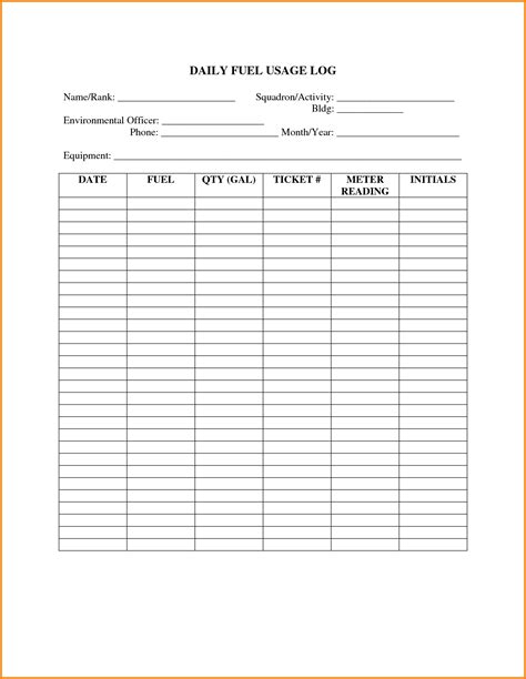 Fuel Log Sheet Printable