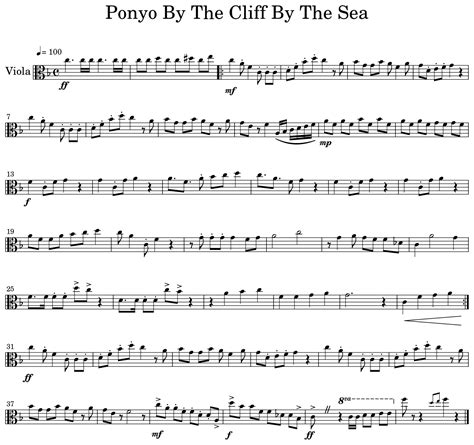 Ponyo By The Cliff By The Sea Sheet Music For Viola