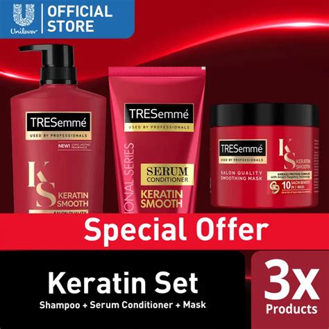 Tresemmé Keratin Smooth Anti Frizz Shampoo 620ml Serum Conditioner 330ml And Hair Mask