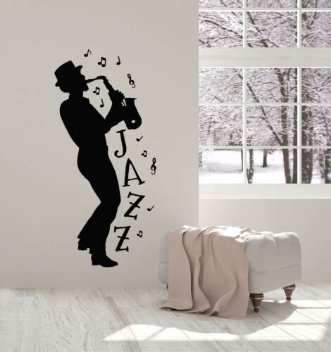 Vinyl Wall Decal Saxophonist Jazz Blues Bar Musical Notes Stickers