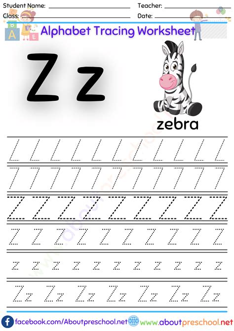 Alphabet Letter Z Tracing Worksheet About Preschool