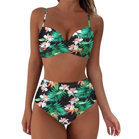 Loasebue Women High Waisted Bikini Push Up Two Piece Swimsuits Vintage