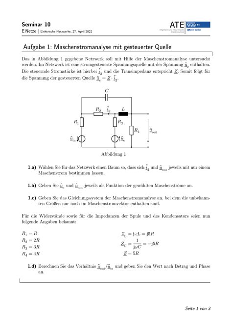 Seminar 10 Seminar 10 E Netze Elektrische Netzwerke 27 April 2022