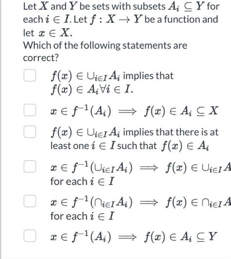 Solved Let X And Y Be Sets With Subsets Ai⊆y For Each I∈i