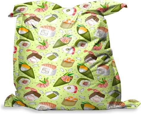 PillowMonkey Zitzak Patronen Sushi Japan Groen 100x140 Cm