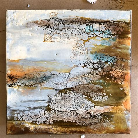 Abstract Seascape With Crackle Glaze 8x8 And 24x24 Encaustic Beeswax