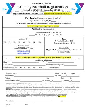 Fillable Online Ymcagwc Fall Flag Football Registration Form