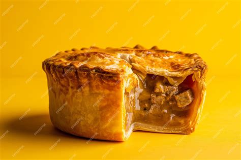 Premium Photo Traditional English Pork Meat Pie With Jellied Pork Stock On The Yellow Background