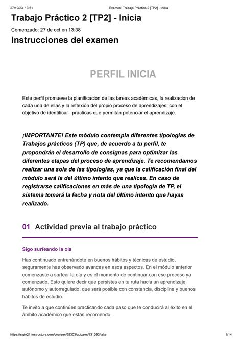 Examen Trabajo Práctico 2 TP2 Inicia 90 Trabajo Práctico 2 TP2