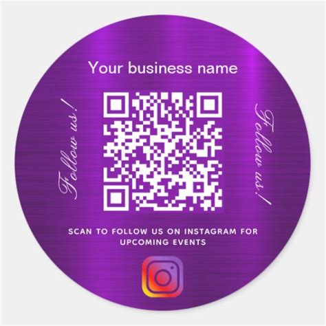 Purple Business Qr Code Instagram Classic Round Sticker Zazzle