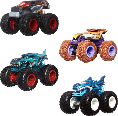 Hot Wheels Toy Monster Trucks Set Of Pack Of Scale Fang Frenzy Vehicles Giant Wheels