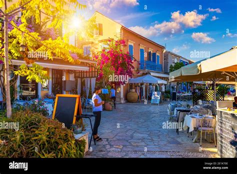 Fiskardo village, Kefalonia island, Greece. Fiscardo on the Island of Kefalonia in Greece. The ...