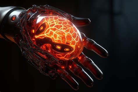 Premium Photo Robot Hand Holding A Glowing Brain Symbolizing The