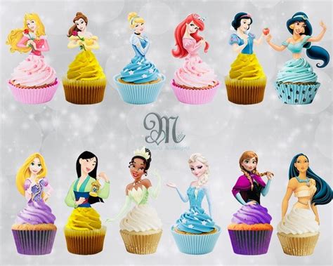 12 Disney Princess Cupcake Toppers Disney Princesses Cupcake Etsy