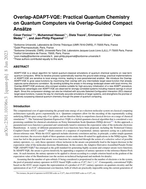 Pdf Overlap Adapt Vqe Practical Quantum Chemistry On Quantum