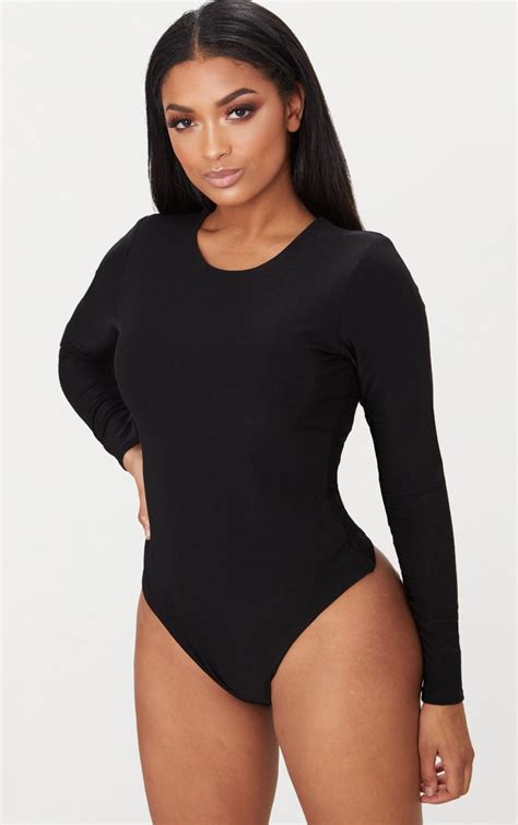 Shape Black Slinky Long Sleeve Bodysuit Prettylittlething Aus