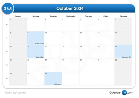 October 2034 Calendar