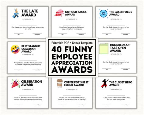 Funny 40 Employee Award Certificates, Printable PDF and Editable Canva Template, Employee ...