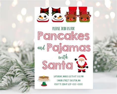 Pancakes And Santa Invitation Holiday Party Invitation Christmas