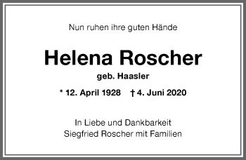 Traueranzeigen von Helena Roscher Allgäuer Zeitung