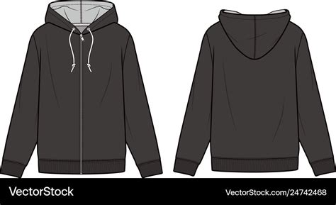 Zip-up hoodie fashion flat sketch template Vector Image