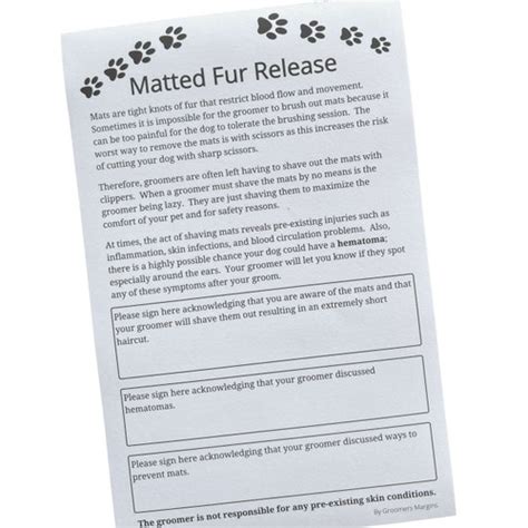 Dog Grooming Matted Fur Release Forms pad of 100 5.5 X 8.5 - Etsy