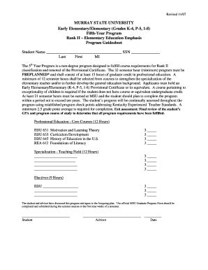 Fillable Online Murray State University Early Elementaryelementary Fax